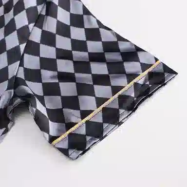 兰缪 简约亲肤舒适透气翻领开衫短袖休闲可外穿家居服格子短裤长裤睡衣套装 男款 黑色