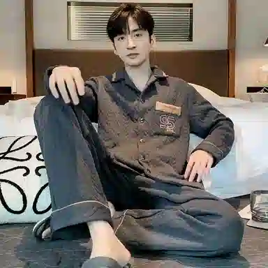 兰缪 秋冬季空气棉男生睡衣 三层夹层可外穿 家居套装  男款  黑色