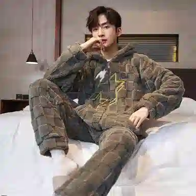 兰缪 秋冬季珊瑚绒睡衣 加厚加绒家居服 家居套装  男款  黑色