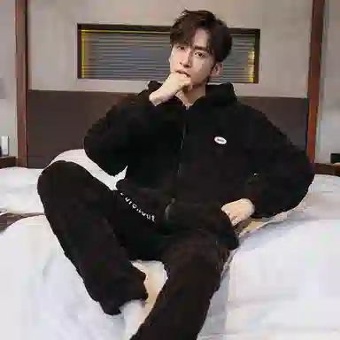 兰缪 秋冬季珊瑚绒睡衣 加厚加绒家居服 家居套装  男款  黑色