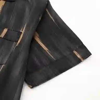 兰缪 亲肤舒适透气柔软翻领开衫短袖休闲可外穿家居服短裤长裤睡衣套装 男款 黑色