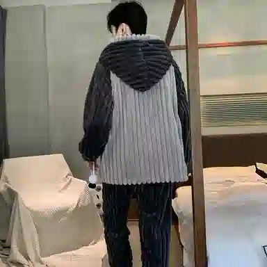 兰缪 秋冬季珊瑚绒睡衣 加厚加绒家居服 家居套装  男款  黑色