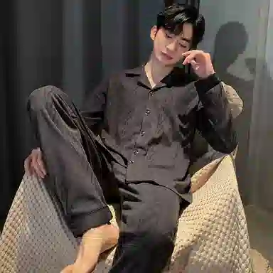 兰缪 秋冬季纯棉男生睡衣 气质高级感 可外穿 家居套装  男款  黑色