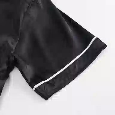 兰缪 简约亲肤舒适透气柔软纯色翻领开衫短袖休闲可外穿家居服短裤长裤睡衣套装 男款 黑色