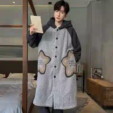 兰缪 秋冬季珊瑚绒男生 睡衣 卡通大象加厚加绒可外穿家居服睡衣套装 男款 黑色