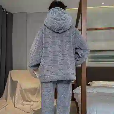 兰缪 秋冬季珊瑚绒睡衣 加厚加绒家居服 家居套装  男款  黑色