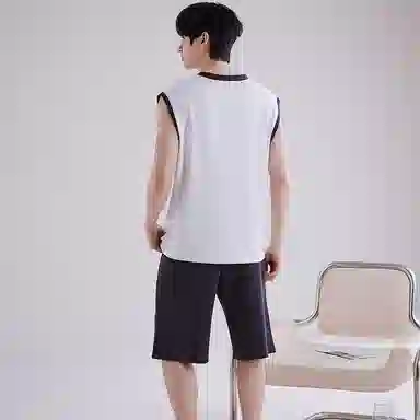 兰缪 撞色圆领无袖背心中腰裤子睡衣套装 男款 灰色