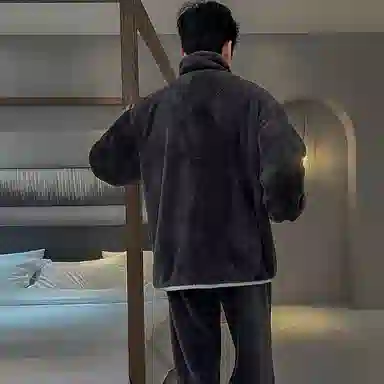 兰缪 秋冬季珊瑚绒男生睡衣 学生宿舍运动休闲加厚加绒家居服可外穿 家居套装  男款  白色