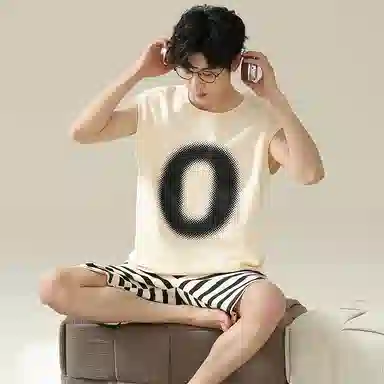 兰缪 撞色圆领无袖背心中腰裤子睡衣套装 男款 灰色