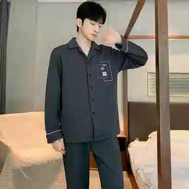 兰缪 空气棉三层夹层家居服可外穿睡衣套装 男款 黑色