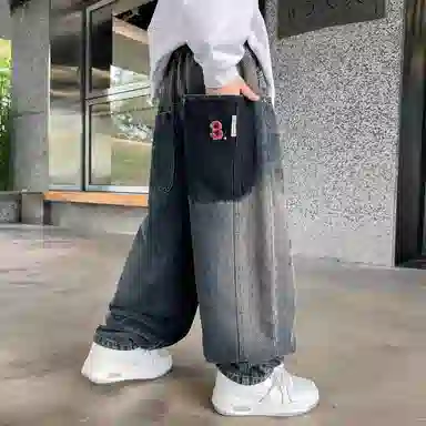 黑恐龙牛仔裤 宽松休闲长裤子 男女同款