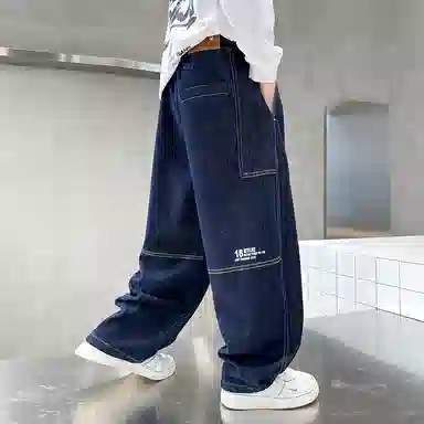 黑恐龙牛仔裤 男童纯色韩版个性舒适长裤