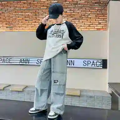 黑恐龙牛仔裤 蓝色休闲潮长裤 青少年