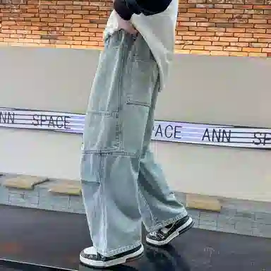 黑恐龙牛仔裤 蓝色休闲潮长裤 青少年