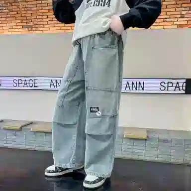 黑恐龙牛仔裤 蓝色休闲潮长裤 青少年