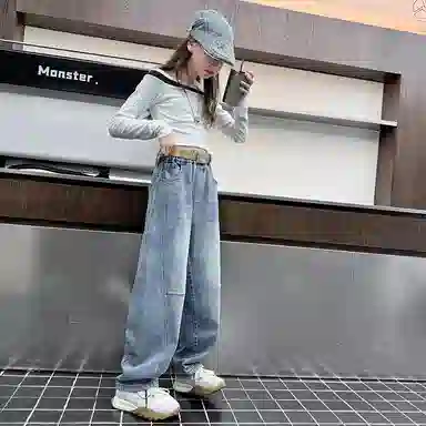 黑恐龙牛仔裤 宽松韩版百搭