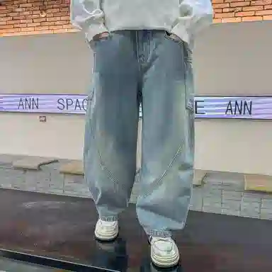 黑恐龙牛仔裤 宽松炸街春秋款 男女同款