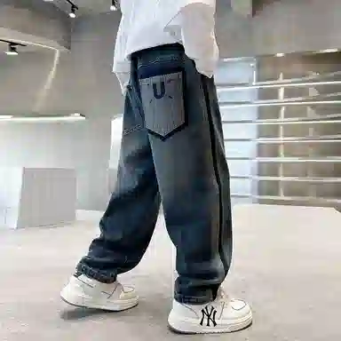 黑恐龙牛仔裤 秋季男孩潮休闲长裤 青少年