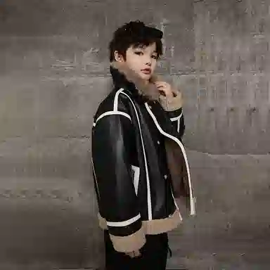 黑恐龙夹克 加绒加厚牛仔 青少年