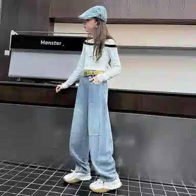 黑恐龙牛仔裤 宽松韩版百搭