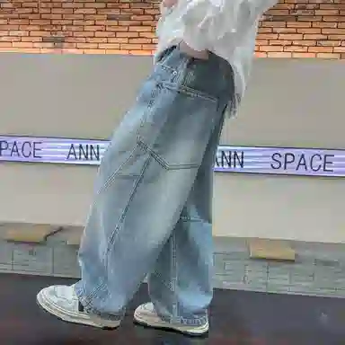 黑恐龙牛仔裤 宽松炸街春秋款 男女同款