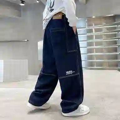 黑恐龙牛仔裤 男童纯色韩版个性舒适长裤