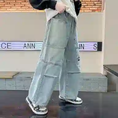 黑恐龙牛仔裤 蓝色休闲潮长裤 青少年