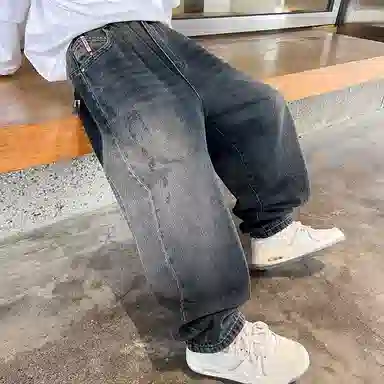 黑恐龙牛仔裤 宽松休闲长裤子 男女同款