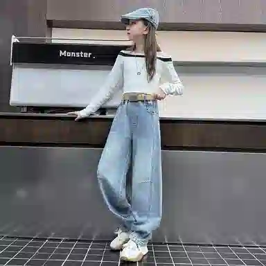 黑恐龙牛仔裤 宽松韩版百搭