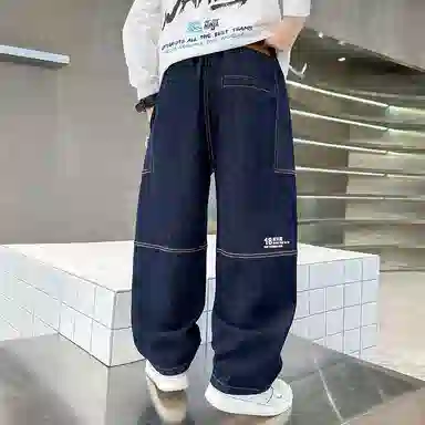 黑恐龙牛仔裤 男童纯色韩版个性舒适长裤