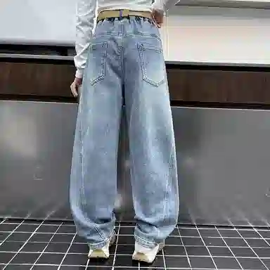 黑恐龙牛仔裤 宽松韩版百搭