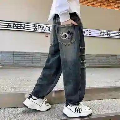 黑恐龙牛仔裤 宽松休闲时尚长裤 青少年