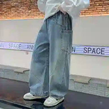 黑恐龙牛仔裤 宽松炸街春秋款 男女同款