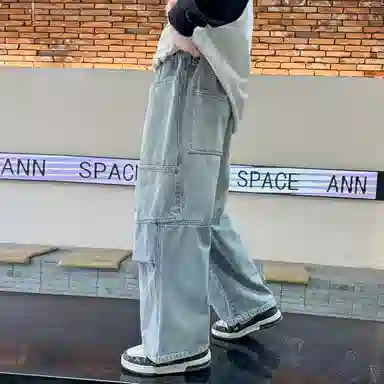 黑恐龙牛仔裤 蓝色休闲潮长裤 青少年