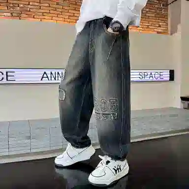 黑恐龙牛仔裤 宽松休闲时尚长裤 青少年