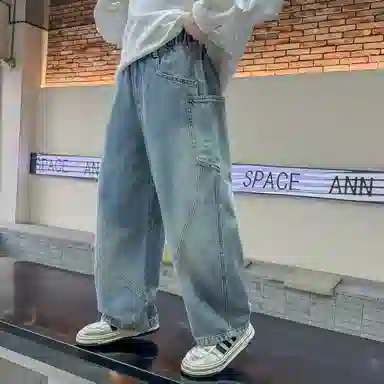 黑恐龙牛仔裤 宽松炸街春秋款 男女同款