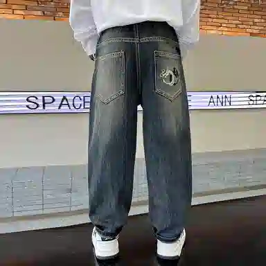 黑恐龙牛仔裤 宽松休闲时尚长裤 青少年