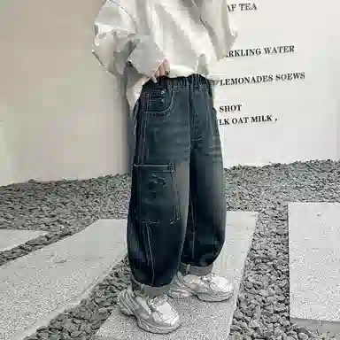 黑恐龙牛仔裤 宽松裤子痞帅春季