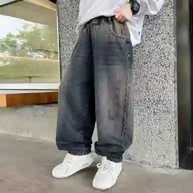 黑恐龙牛仔裤 宽松休闲长裤子 男女同款