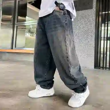 黑恐龙牛仔裤 宽松休闲长裤子 男女同款