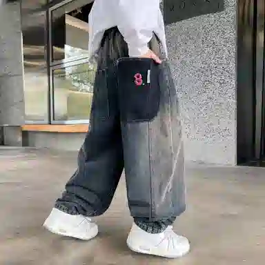 黑恐龙牛仔裤 宽松休闲长裤子 男女同款