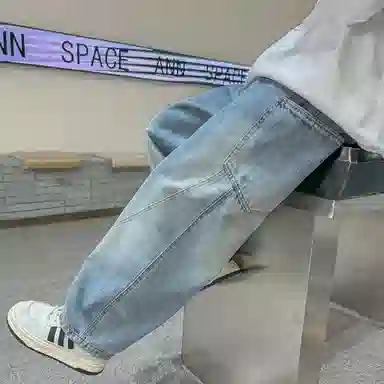 黑恐龙牛仔裤 宽松炸街春秋款 男女同款