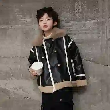 黑恐龙夹克 加绒加厚牛仔 青少年