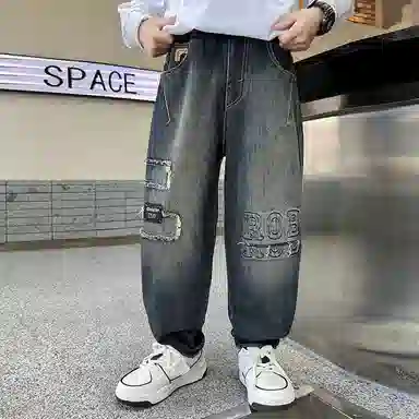 黑恐龙牛仔裤 宽松休闲时尚长裤 青少年