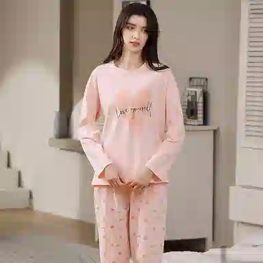 Huggy Kissy Cotton Crewneck Pajama Set Light Pink