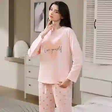 Huggy Kissy Cotton Crewneck Pajama Set Light Pink