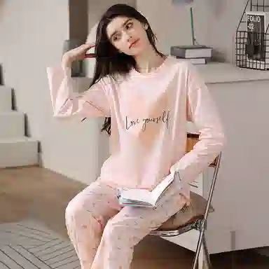 Huggy Kissy Cotton Crewneck Pajama Set Light Pink