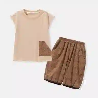 中童 蓝精灵 透气舒适亲肤休闲运动套装 咖色