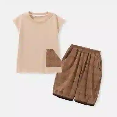 中童 蓝精灵 透气舒适亲肤休闲运动套装 咖色