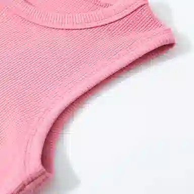 儿童款 蓝精灵 圆领套头无袖上衣纯色简约百搭裤子休闲运动套装 粉色